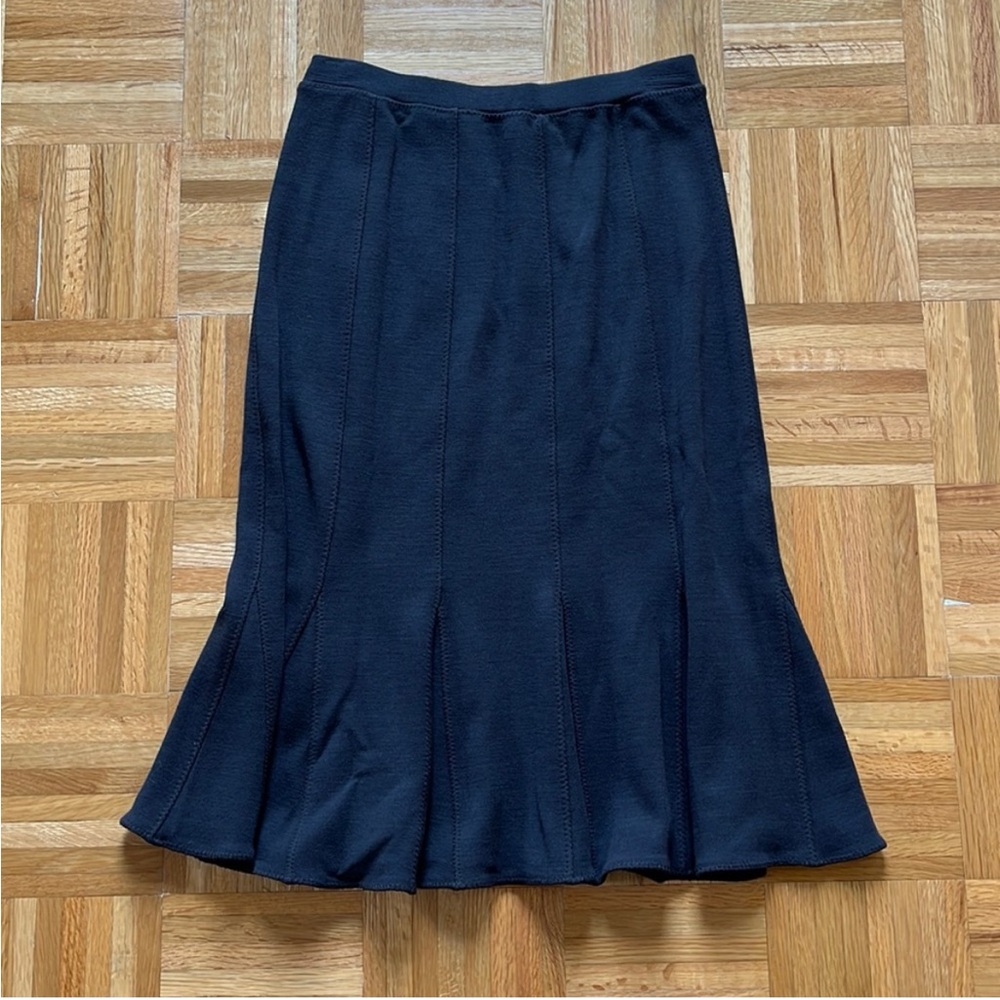 NWT EILEEN FISHER Chocolate Brown Wool Blend Knit Flared Godet Midi Skirt PP